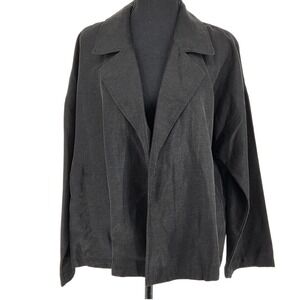 Eileen Fisher‎ Women's Medium Tencel Organic Linen Boxy Slub Jacket Blazer Black